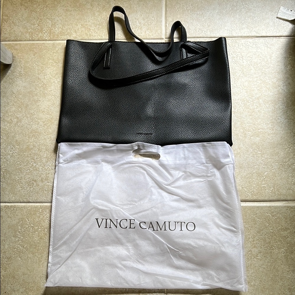 Vince Camuto Black Leather Tote with Structured Design